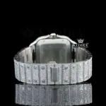 White Dial Roman Numerals Blue Hands Fully Iced Out Moissanite Watch Caseback View