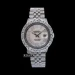 White Dial Roman Numerals Diamond Link Strap Moissanite Watch