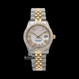 White Dial Roman Numerals Two Tone Moissanite Diamond Watch