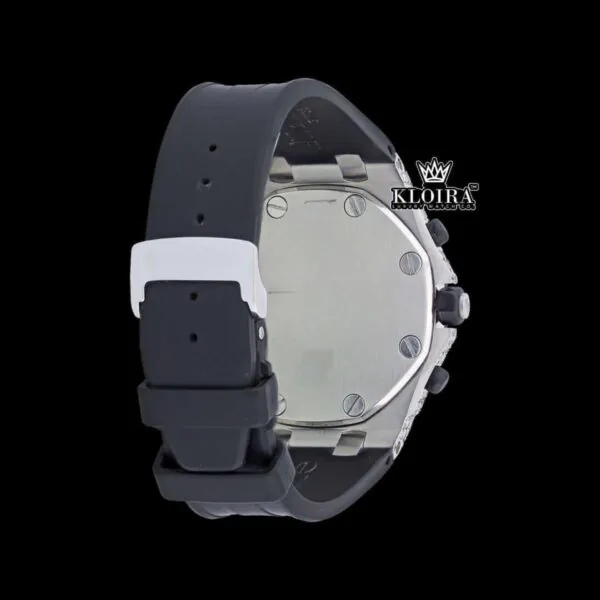 White Dial Standard Numerals Chronograph Semi Iced Moissanite Diamond Watch Caseback View