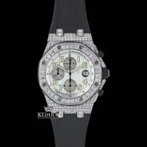 White Dial Standard Numerals Chronograph Semi Iced Moissanite Diamond Watch
