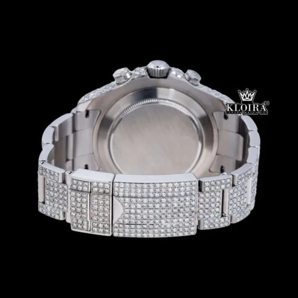 White Dial Standard Numerals Fully Iced Out Moissanite Watch Caseback View