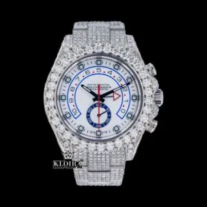 White Dial Standard Numerals Fully Iced Out Moissanite Watch