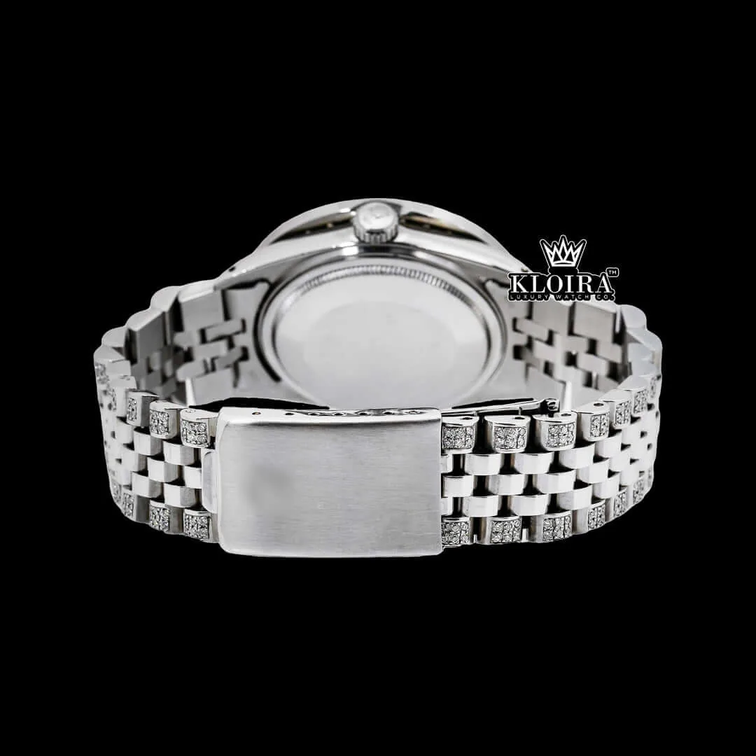 White Pearl Dial Diamond Markers Moissanite Diamond Watch Caseback View