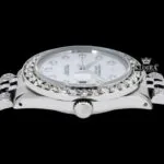 White Pearl Dial Diamond Markers Moissanite Diamond Watch Crown View