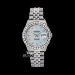 White Pearl Dial Diamond Markers Moissanite Diamond Watch Front View