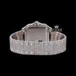 White Roman Dial Black Hands Fully Iced Out Moissanite Watch Caseback View