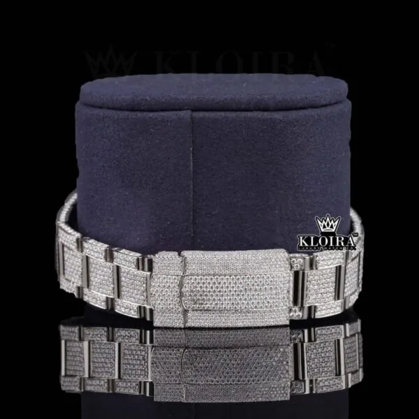 White Roman Dial Full Iced Out Classic Link Strap Moissanite Watch Bracelet View