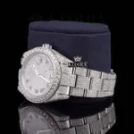 White Roman Dial Full Iced Out Classic Link Strap Moissanite Watch Left Profile View
