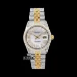 White Roman Dial Two Tone Diamond Link Strap Moissanite Watch