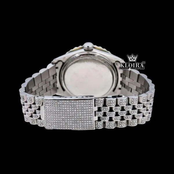 White Roman Numerals Red Dial Fuully Iced Moissanite Diamond Watch Caseback View