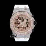 White Rubber Strap Chronograph Dial Semi Iced Out Moissanite Watch