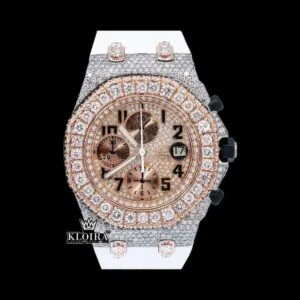 White Rubber Strap Chronograph Dial Semi Iced Out Moissanite Watch