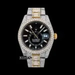 White Stick Markers Black Dial Two Tone Iced Out Moissanite Diamond Watch