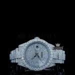 White Stick Markers Dial Full Iced Out White Gold Moissanite Watch Front View