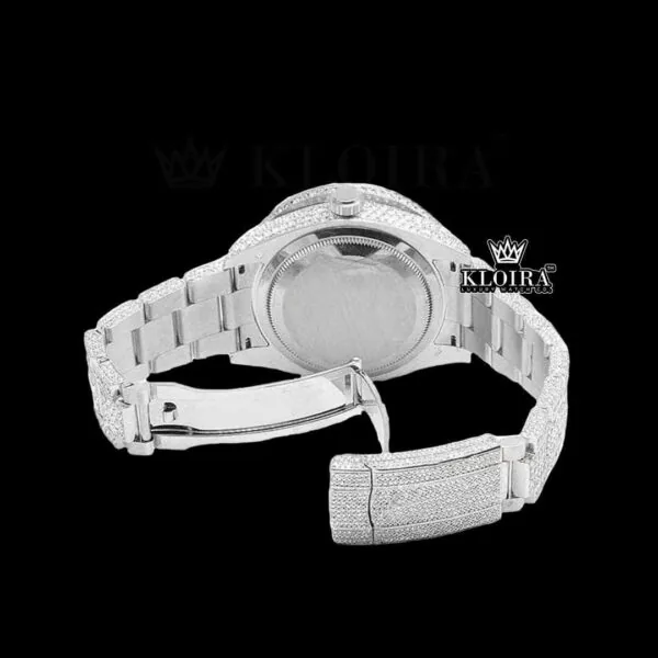 White Stick Markers Dual Time Black Dial Full Icd Out Moissanite Watch Caseback View
