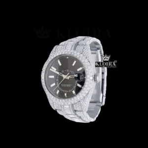 White Stick Markers Dual Time Black Dial Full Icd Out Moissanite Watch