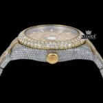 White Stick Markers Dual Time Dial Two Tone Iced Out Moissanite Watch Crown View