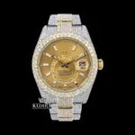 White Stick Markers Dual Time Dial Two Tone Iced Out Moissanite Watch