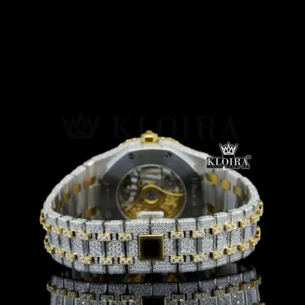 Yellow Dial AP Arabic Numerals Two Tone Iced Out Moissanite Diamond Watch Caseback View