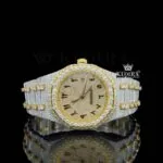 Yellow Dial AP Arabic Numerals Two Tone Iced Out Moissanite Diamond Watch