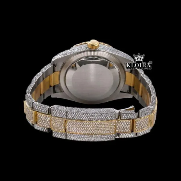 Yellow Dial Arabic Numerals Two Tone Iced Out Moissanite Diamond Watch Caseback View