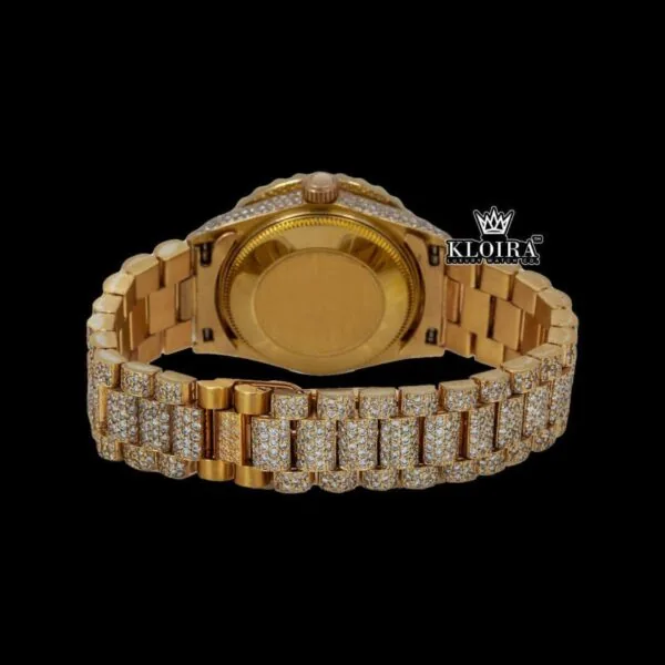 Yellow Dial Bust Down rose Gold Arabic Numeral Moissanite Diamond Watch Caseback View