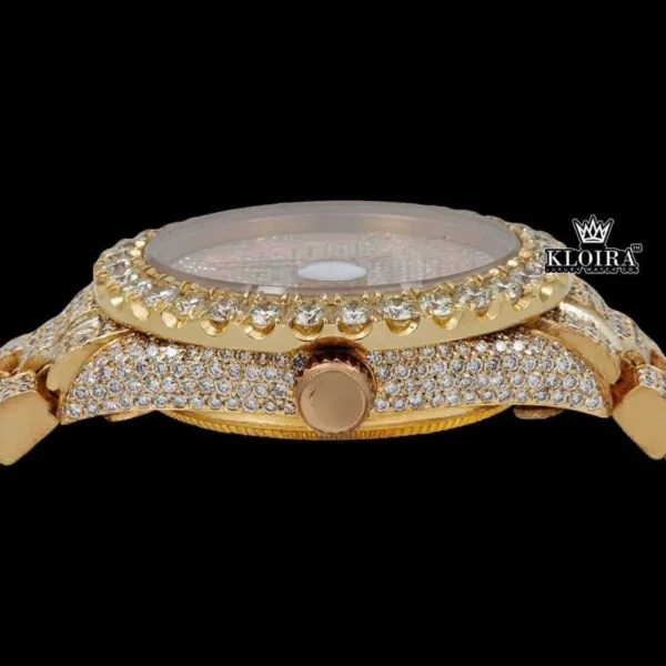 Yellow Dial Bust Down rose Gold Arabic Numeral Moissanite Diamond Watch Crown View