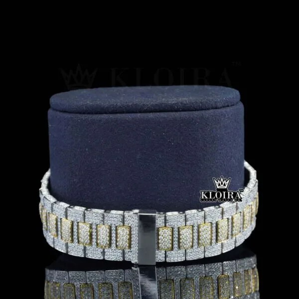 Yellow Dial Diamond Markers Two Tone Iced Out Moissanite Watch Bracelet View