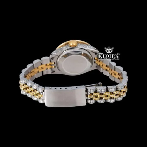 Yellow Dial Diamond Markers Two Tone Ladies Moissanite Watch Caseback View