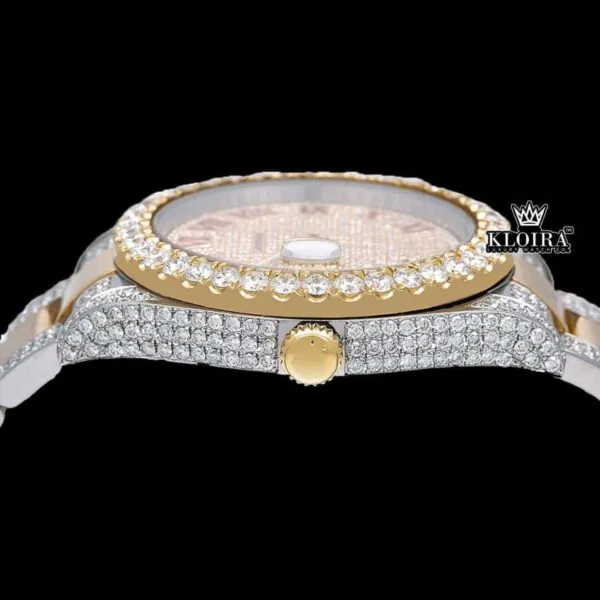 Yellow Dial Red Roman Numeral Moissanite Diamond Watch Crown View