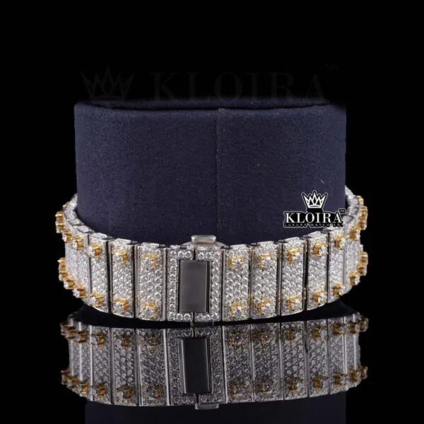 Yellow Dial Roman Numerald Two Tone Moissanite Diamond Watch Bracelet View