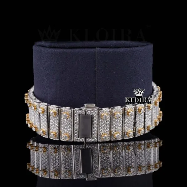Yellow Dial Roman Numerals Two Tone Moissanite Diamond Watch Bracelet View