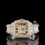 Yellow Dial Roman Numerals Two Tone Moissanite Diamond Watch