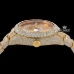 Yellow Dual Time Dial Standard Numerals Yellow Gold Iced Out Moissanite Watch Crown View