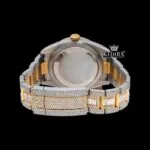 Yellow Dual Time Dial Stick Markers Two Tone Iced Out Moissanite Watch Caseback View