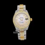 Yellow Gold Bezel Diamond Markers White Dial Two Tone Moissanite Watch