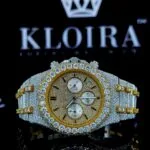 Yellow Gold Chronograph Dial Stick Markers Two Tone Moissanite Watch