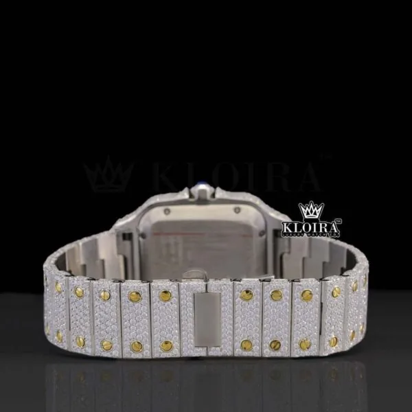 Yellow Gold Dial Black Roman Numerals Two Tone Natural Diamond Watch Caseback View