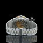 Yellow Gold Dial Black Stick Markers Two Tone Iced Out Moissanite Watch Caseback View