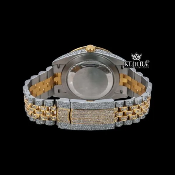 Yellow Gold Dial Rainbow Arabic Numerals Moissanite Diamond Watch Caseback View