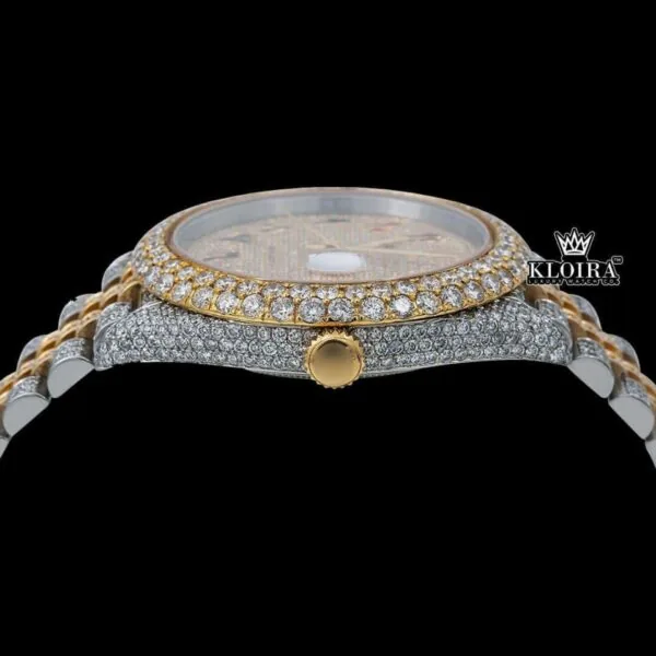 Yellow Gold Dial Rainbow Arabic Numerals Moissanite Diamond Watch Crown View