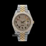 Yellow Gold Dial Rainbow Arabic Numerals Moissanite Diamond Watch
