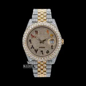 Yellow Gold Dial Rainbow Arabic Numerals Moissanite Diamond Watch