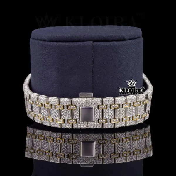 Yellow Gold Dial Two Tone Fully Iced Out Moissanite Watch Bracelet View