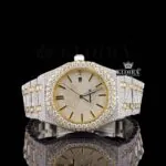 Yellow Gold Dial Two Tone Fully Iced Out Moissanite Watch