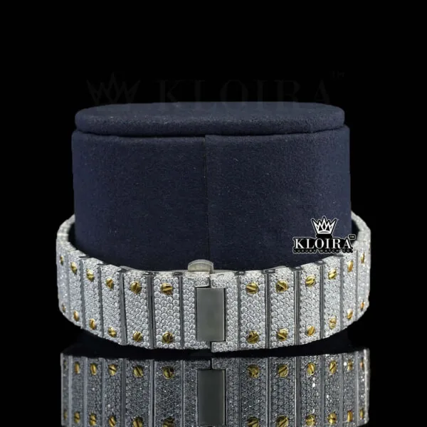 Yellow Gold Skeleton Dial Two Tone Iced Out Lab-Grown Diamond Watch Bracelet View