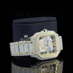 Yellow Gold Skeleton Dial Two Tone Iced Out Lab-Grown Diamond Watch Right Profile View