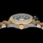 Yellow Gold Two Tone Black Dial Diamond Markers Moissanite Watch Crown View