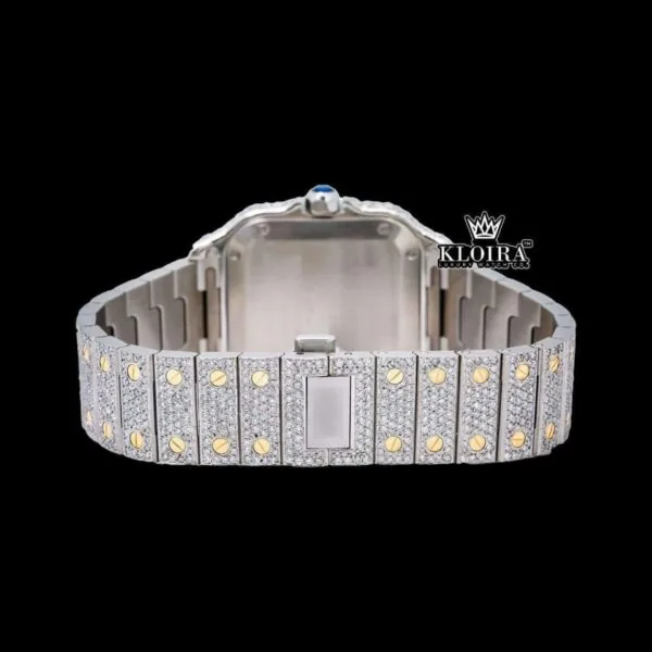 Yellow Roman Dial Two Tone Iced Out Moissanite Diamond Watch Caseback View